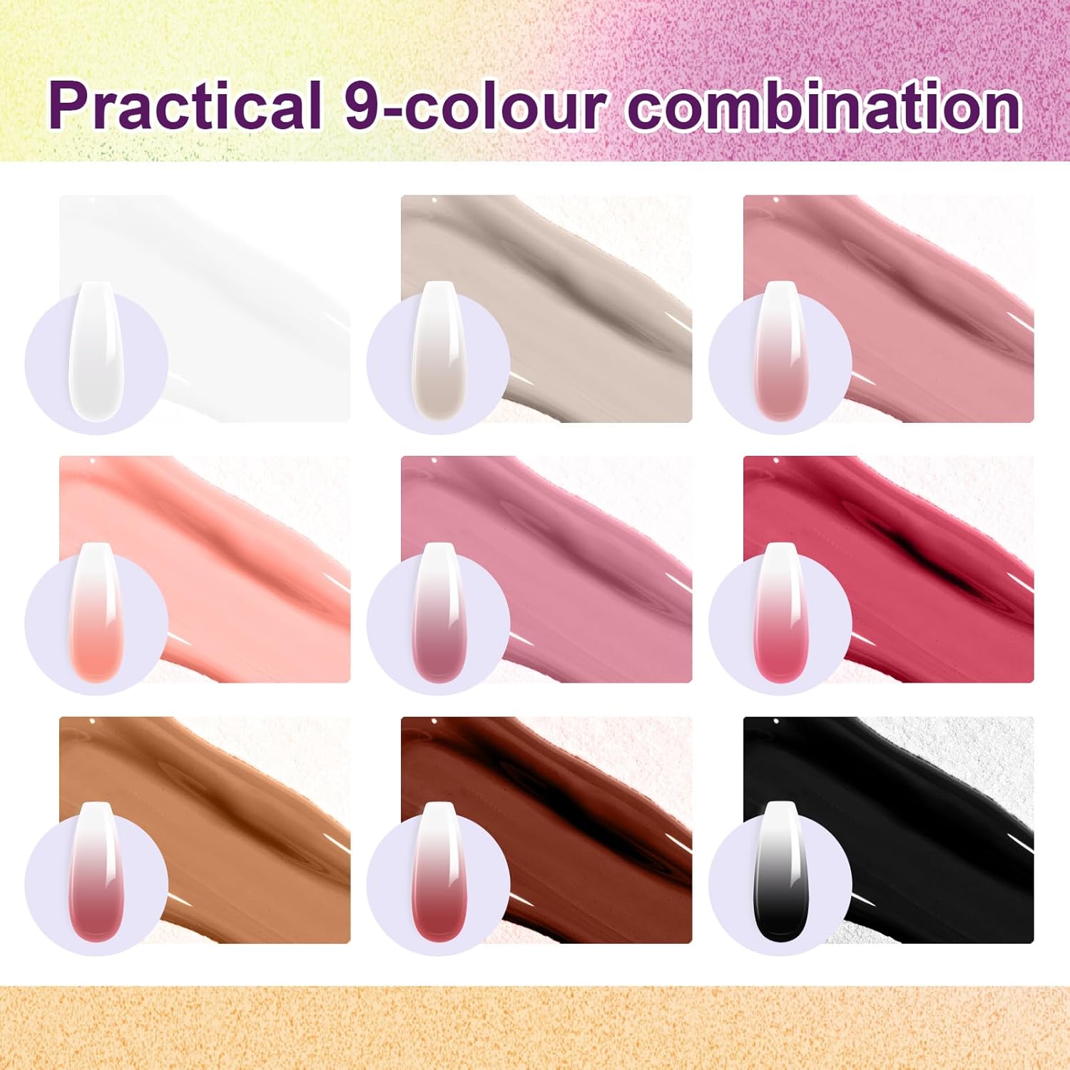 Gradient Painting Gel, 9 Colors Ombre Gel Nail Polish Nude Pink Almond Black&White for Pigment Pat Nails Nude Pink Almond Aura Nails, French Manicure DIY Nail Art Nude Rose Chroma-BrightBean Baby