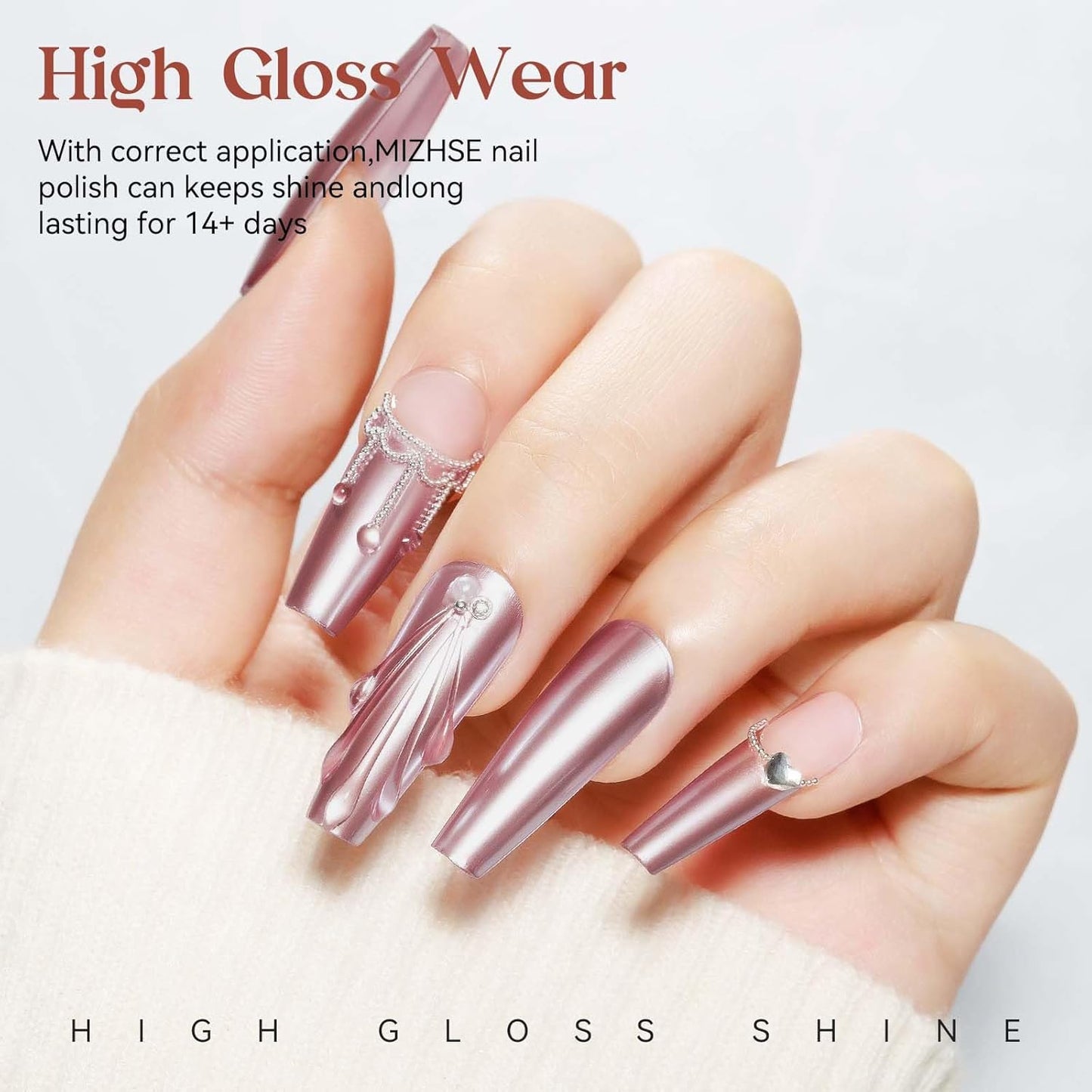 MIZHSE Pink Mirror Nail Polish, Quick Dry Metallic Nail Polish, Air Dry Fast Chrome Nail Lacquer Bright Color Oil-based Nail Art Manicure DIY Home-BrightBean Baby