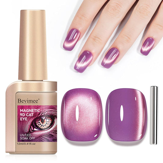 Purple Cat Eye Gel Nail Polish - Glass CatEye Polish Holographic Mooncat Gel Polish with Magnet Stick Long-Lasting UV/LED Soak Off Home DIY Manicure-BrightBean Baby