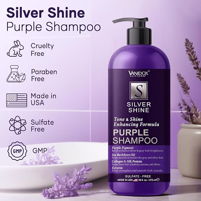 Brass Toning Purple Shampoo for Grey and Silver Hair, Infused with Purple Pigment, Sulfate Free Shampoo for Gray and Silver Hair (16 fl oz)-BrightBean Baby