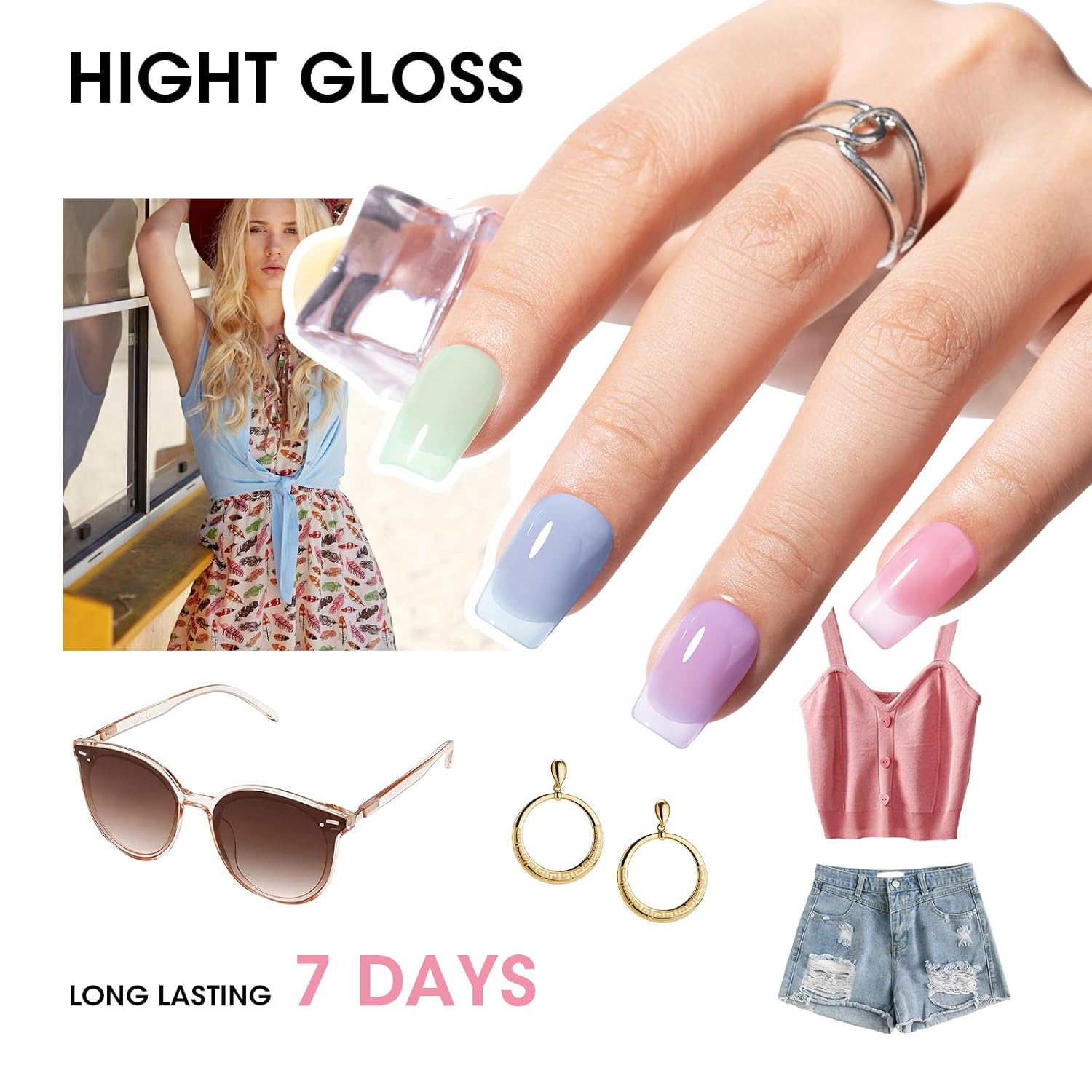 GELLEN Clear Pastel Jelly Nail Polish, Sheer Natural Regular Nail Polish Quick Dry Spring Summer 6-Color Set for Acrylic Natural Nails Home Salon, No UV Gel, Chip Resistant, Hema Free, Non Toxic-BrightBean Baby