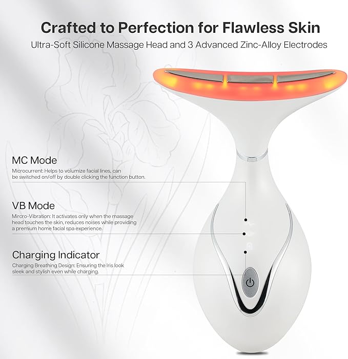 Iris Neck Face Massager, Pro Face Sculpting Tool with Charging Base, All-in-1 Facial Device for Enhanced Absorption, Radiance, Contouring, Elasticity, Home Facial Spa (White)-BrightBean Baby
