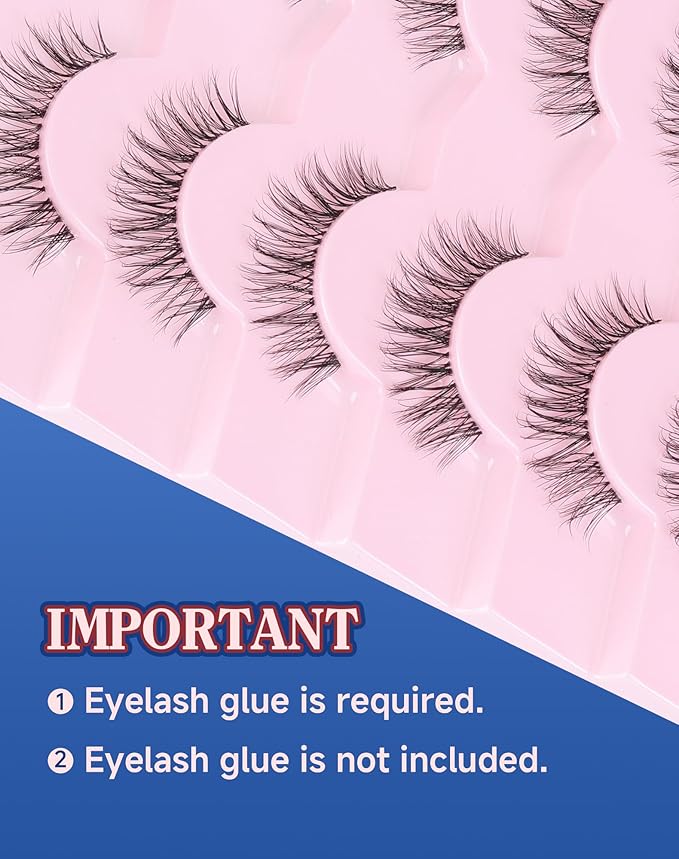 Short Lashes Natural Look Everyday Wispy Eyelashes Mink Flared Eyelashes Strip False Eye Lash Soft Clear Band 7 Pairs SF-05-BrightBean Baby