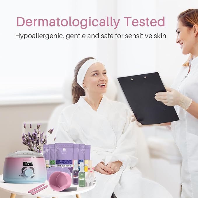 BLITZWAX Brazilian and Bikini Waxing Kit for Women, Hard Wax Warmer for Face, Legs and Body, At Home Hair Removal Kit, Beginner Friendly, Quick Heating, Pink and Blue Gradient Color-BrightBean Baby