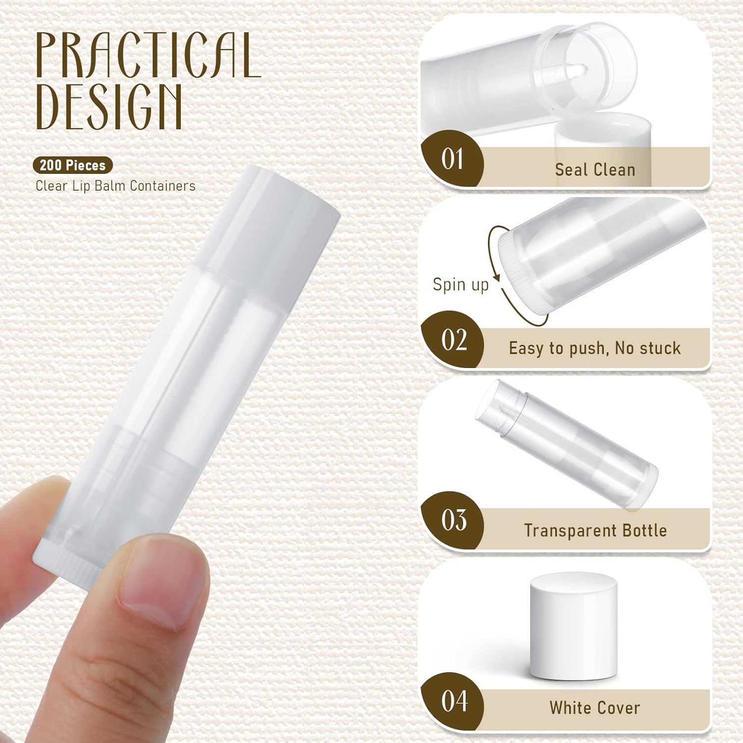 Nuanchu 200 Pcs Lip Balm Tubes Empty Lip Gloss Tubes Bulk Women 0.186 Oz/ 5.5 ml Lip Gloss Container Kit Clear PVC Lip Containers with Caps for DIY(White, Clear)-BrightBean Baby