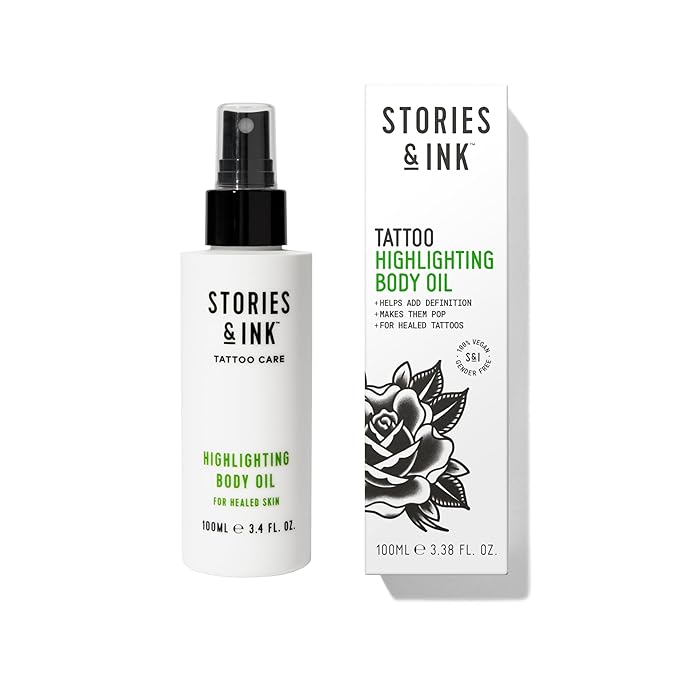 Stories & Ink Tattoo Care | HIGHLIGHTING BODY OIL for healed skin - Refreshes Faded Tattoos for Instant Tattoo Glow, 100 mL / 3.4 Fl Oz-BrightBean Baby