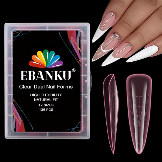 EBANKU Stiletto Dual Nail Forms for Poly Extension Gel, 120 PCS Pink Nail Molds Reusable Nail Extension Forms for Builder Gel Manicure Design Salon DIY-12 Sizes-BrightBean Baby