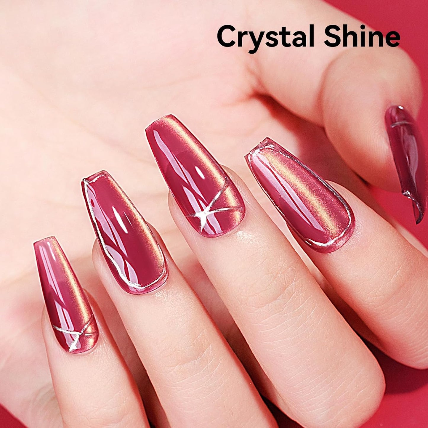 Cat Eye Gel Nail Polish Red Glass Jelly Magnetic Nail Polish Gel Shimmer Glitter Gloss Shine Holographic Wine Color Velvet For Nail Art Manicure DIY At Home 12ml-BrightBean Baby