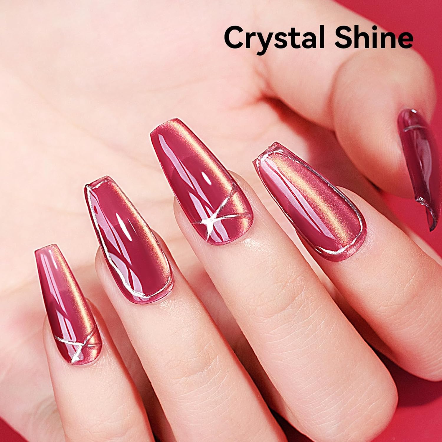 Cat Eye Gel Nail Polish Red Glass Jelly Magnetic Nail Polish Gel Shimmer Glitter Gloss Shine Holographic Wine Color Velvet For Nail Art Manicure DIY At Home 12ml-BrightBean Baby