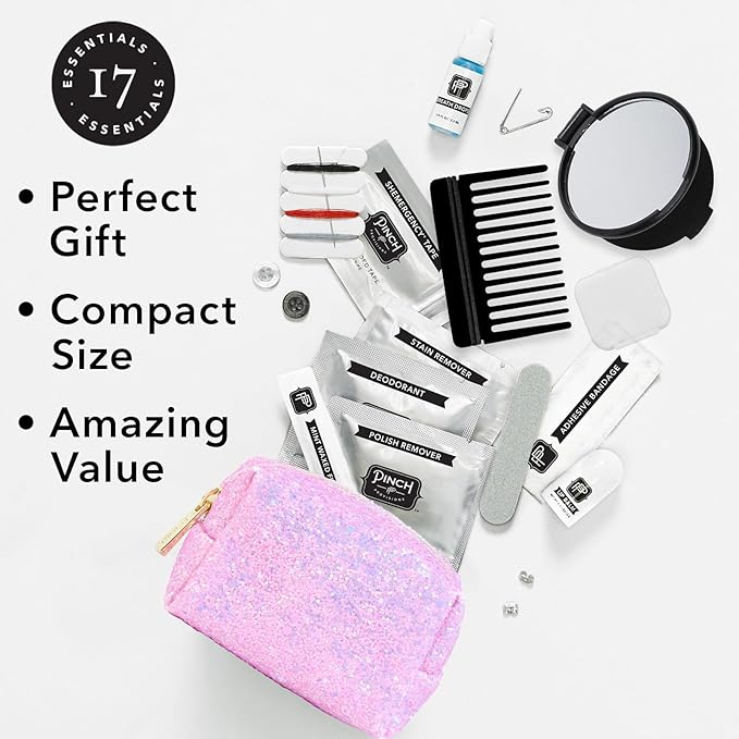 Pinch Provisions Orchid Glitter Minimergency Kit, includes 17 Travel-Sized Cosmetic Essentials, Convenient for Purses, Emergency Beauty Accessories, Gifts for Holiday’s & Birthday’s-BrightBean Baby