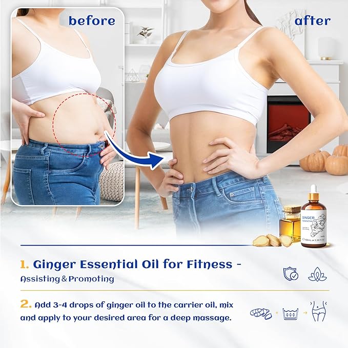 HIQILI Pure Ginger Essential Oil 3.38 Fl Oz, Pure Natural Premium Ginger Oil for Massage, Diffuser, Large Bottle with Dropper & Gift Box -100ml-BrightBean Baby