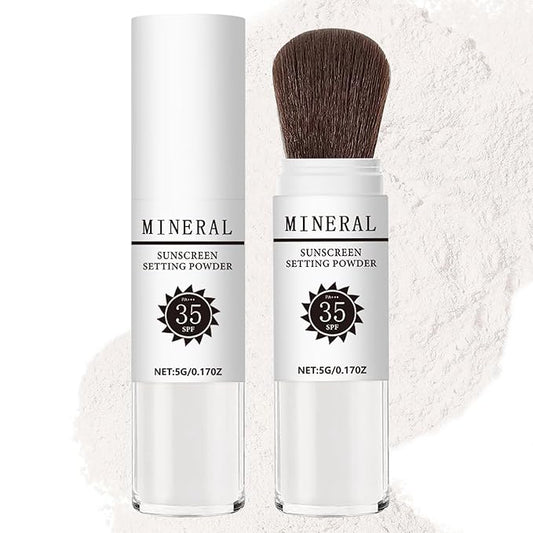 Mineral Sunscreen Setting Powder, SPF 35 Translucent Loose Powder, Mineral Brush Powder, Oil Control Natural Matte Finish, Lasting Lightweight Breathable for All Skin (#03 White)-BrightBean Baby