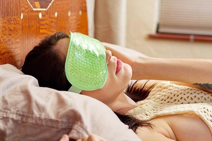 HOT +Cold Aqua Pearls Plush Eye Mask with Soft Plush Backing and Fully Adjustable Strap, Bonus Mini Round pad-2PACKS(Red, Eye Mask+ Mini Round Pad)-BrightBean Baby