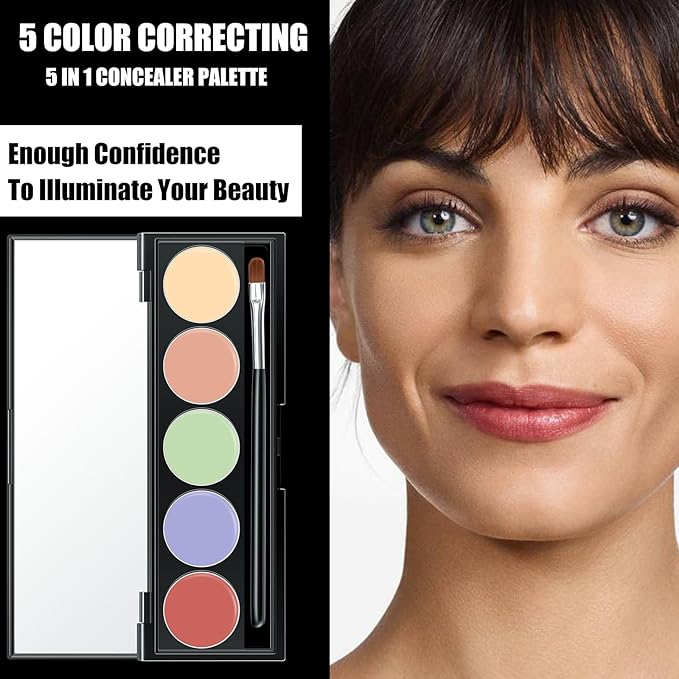 5 In 1 Multi-Use Correcting Concealer Palette,Waterproof Long Lasting Contour Palette,Professional Creamy Concealer Kit for Women,Easy to Create Full Coverage and Natural Finish.#6-BrightBean Baby