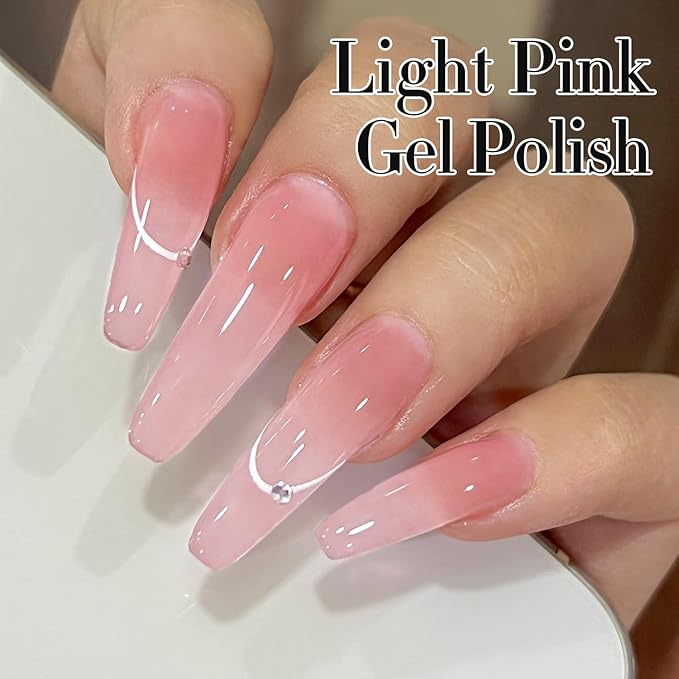 Double Rhythm 0.5Oz Translucent Gel Polish Sheer Neutral Natural Light Milky Same Color Same Bottle 15ML Jelly Gel Polish Art DIY at Home (Milky Pink-A1401)-BrightBean Baby