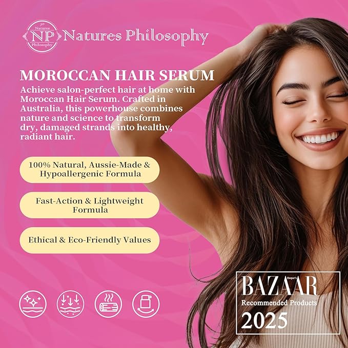 NP NATURES PHILOSOPHY Moroccan Argan Oil - Hair Serum Organic, Anti-Frizz, Repairs Damaged Hair, Adds Shine for All Hair Types Aussie Allergy-Free Moroccan Oil Hair Products 1.69 Fl oz-BrightBean Baby