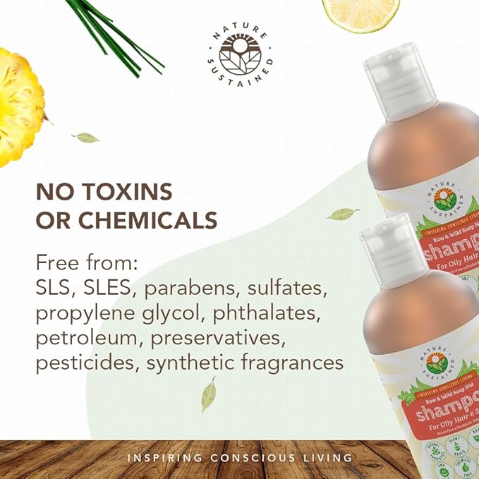Natural Shampoo for Oily Hair & Scalp - Organic, Raw & Wildcrafted with Probiotics, Hypoallergenic & Sulfate Free Herbal Shampoo for Oil Control, Dandruff, Seborrheic Dermatitis - 9 Oz, Original-BrightBean Baby