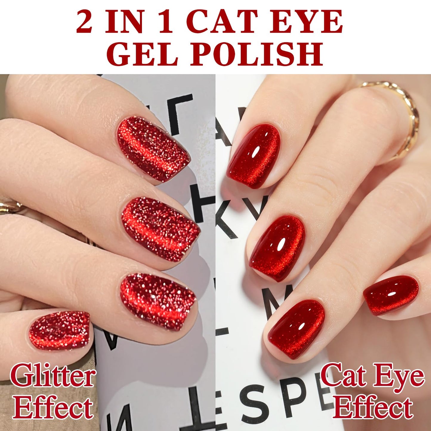 Double Rhythm 15ML Ice Glass Cat Eye Gel Polish with Magnet Holographic Glitter Shimmer Translucent Sheer Color Salon Soak Off Magnetic Nail at Home (Red Glitter-MC1108)-BrightBean Baby