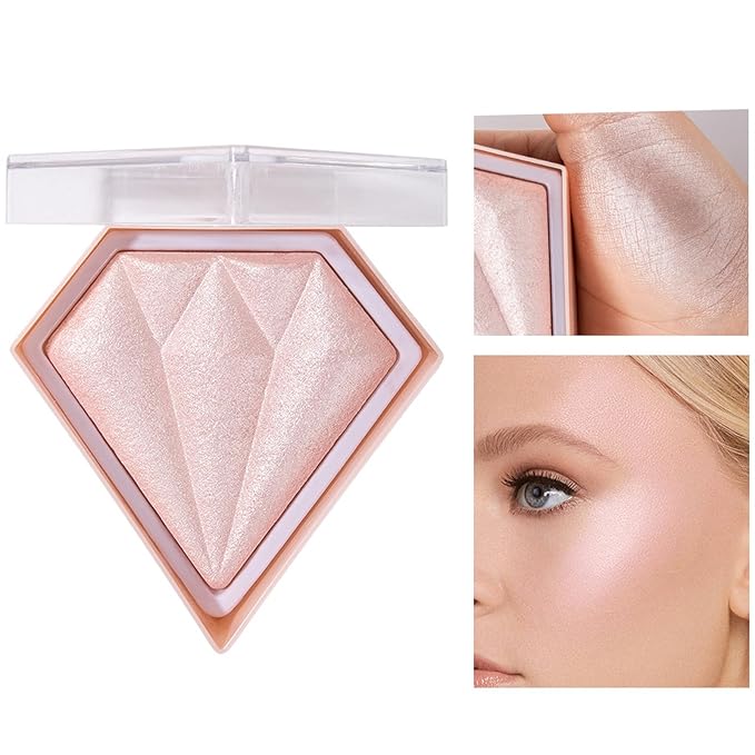 MEICOLY Baked Highlighter Powder Palette,Natural Face Highlighter Shimmer Powder,Long Lasting Glittery Highlighter Makeup Face Luminizer,03 Fairy Pink-BrightBean Baby