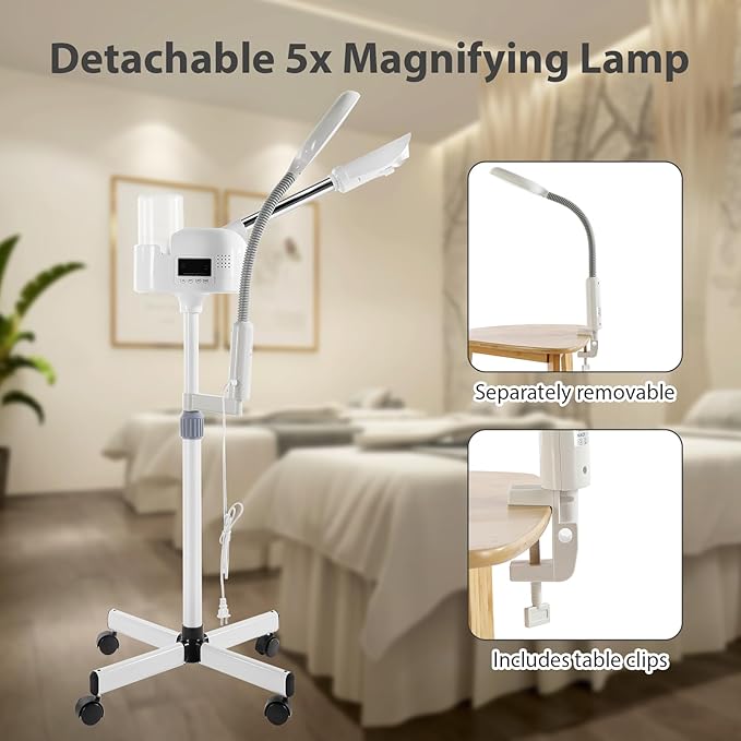 Professional Facial Steamer 2 in1 Steamer for Face 5X LED Magnifying Lamp Facial Steamer for Esthetician Beauty Face Equipment Use at Home or Salon（White）-BrightBean Baby