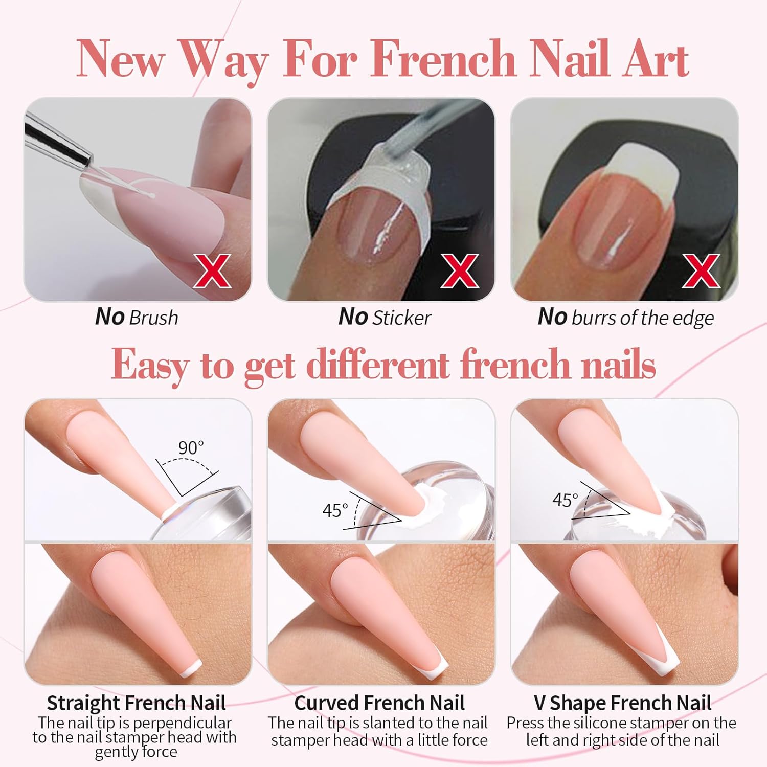 Born Pretty French Manicure Kit, Nail Stamper and 2Pcs Gel Nail Polish, Include Jelly Nude White Colors for French Tip DIY Salon, U V Light Cure-BrightBean Baby