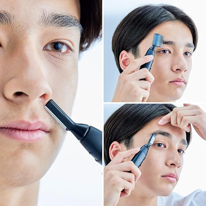 Panasonic Facial Hair Trimmer for Sensitive Skin, Unisex Detailer with Flexible Head, Gentle on Acne, Includes 2 Eyebrow Attachments, Wet/Dry - ER-GM40-K (Black)-BrightBean Baby