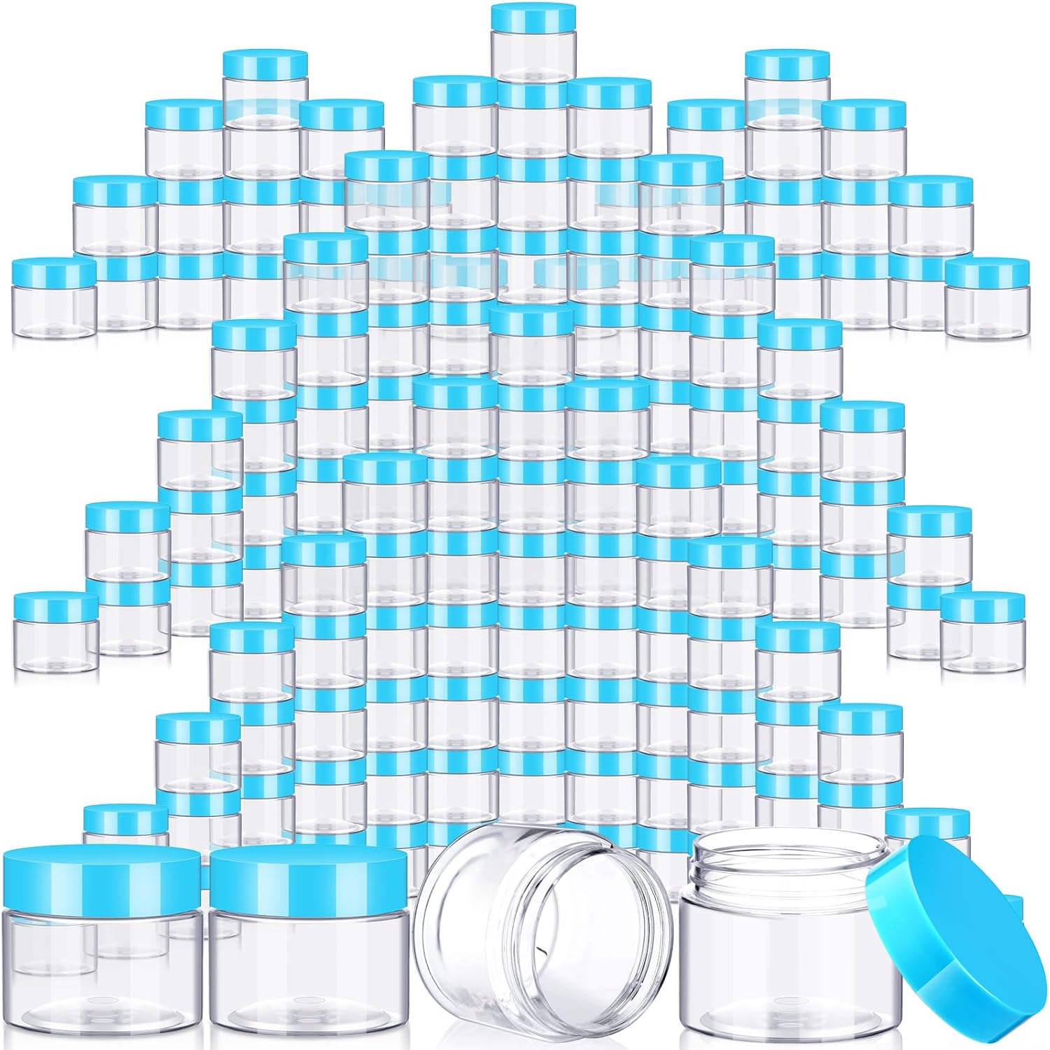 SATINIOR 100 Pcs Plastic Jars with Lids Small Containers Lids Wide Mouth Small Plastic Containers for Lotion Cream Rhinestones Body Butters Travel Storage(2 oz,Blue)-BrightBean Baby
