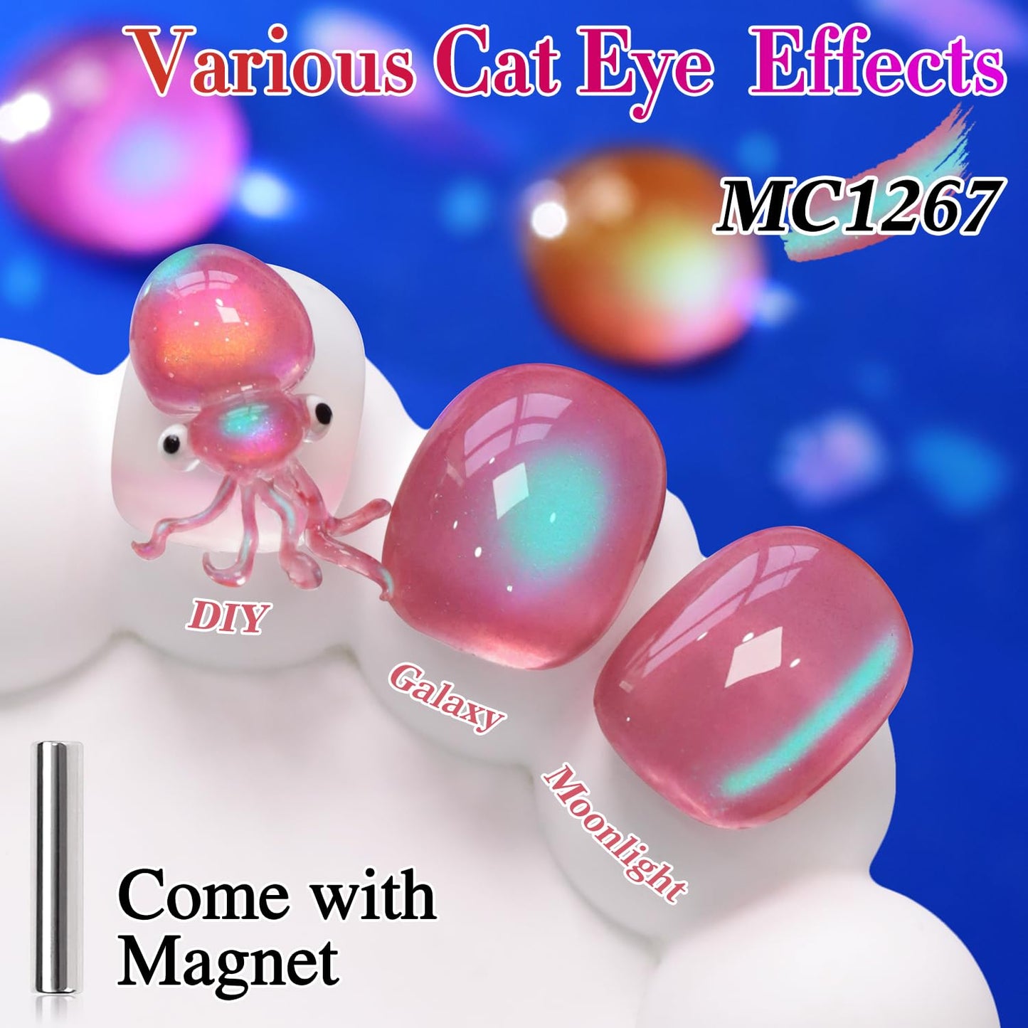 Double Rhythm Jelly Glass Cat Eye Gel Polish with Magnet 15ML Holographic Glitter Shimmer Translucent Sheer Color Magnetic Nail Polish Salon DIY at Home (Pink Teal-MC1267)-BrightBean Baby