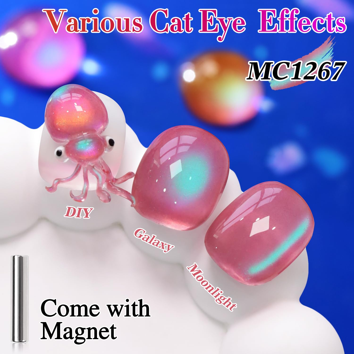 Double Rhythm Jelly Glass Cat Eye Gel Polish with Magnet 15ML Holographic Glitter Shimmer Translucent Sheer Color Magnetic Nail Polish Salon DIY at Home (Pink Teal-MC1267)-BrightBean Baby
