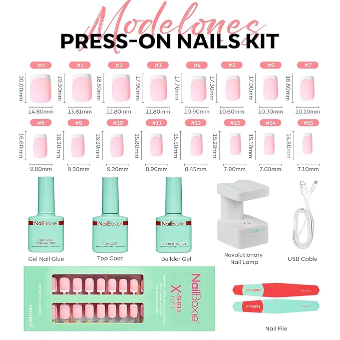 Modelones Press On Nails Kit with Top Coat Nail Glue for Nail Tips Builder Nail Gel 160 PCS Short Brown Square French Tip Press on Nails with LED Light for Easy DIY Nail Art Kit-BrightBean Baby