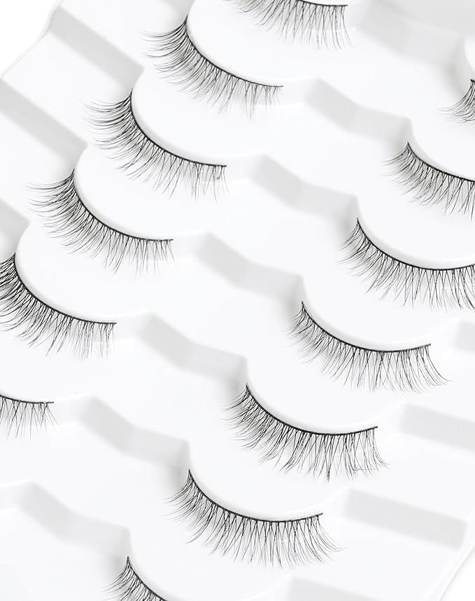 Onlyall Natural Lashes Wispy Lashes Natural Look False Eyelashes Natural Flared Eyelashes False Eye Lashes Soft Fluffy Lashes 7 Pairs DK32, Black-BrightBean Baby