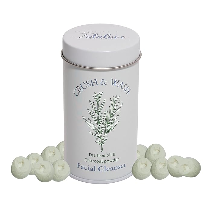 3-in-1 Solid Facial Cleanser, Exfoliator, and Wash-off Mask - Vegan, Cruelty-Free, Plastic-Free, Travel-Friendly, 1 Month Supply (60 Crushable Tablets) in Tin (Purifying Beans in Tin)-BrightBean Baby