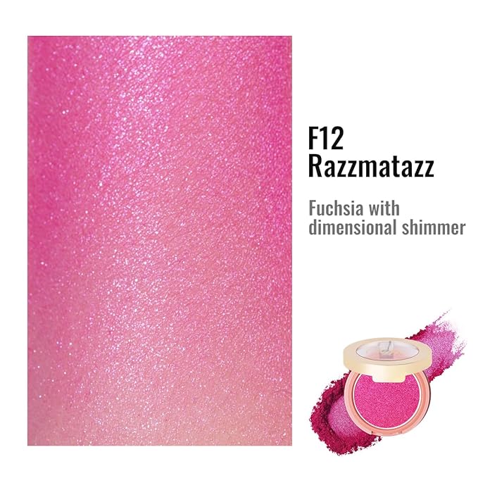 Oulac Luminisers Powdery Blusher for Cheeks Face Glow,Brighten Skin As Highlighter Makeup, Shimmer Blusher,Buildable and Vegan Cosmetics,4.8g F12 Razzmatazz-BrightBean Baby