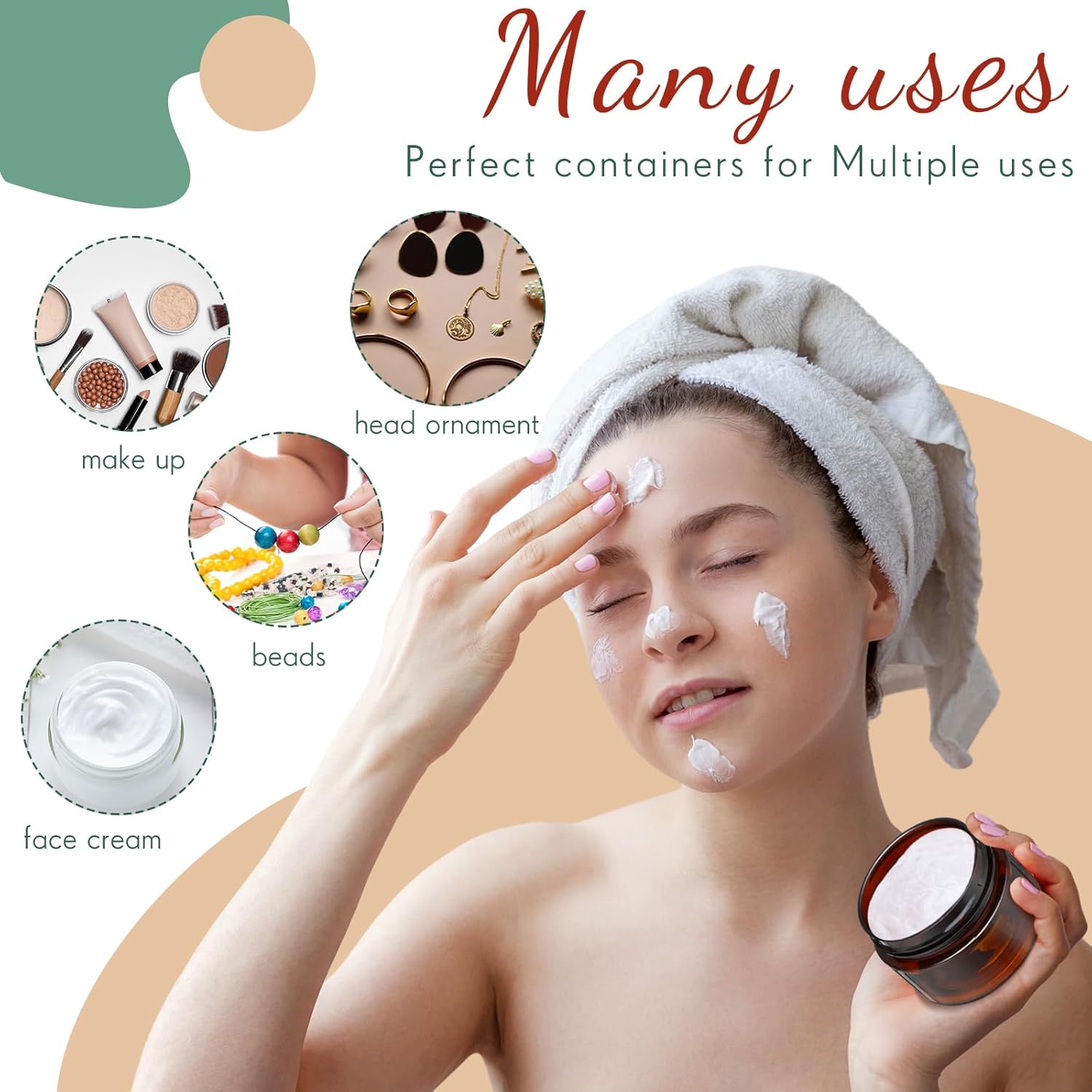 SATINIOR 100 Pcs Plastic Jars with Lids Small Containers Lids Wide Mouth Small Plastic Containers for Lotion Cream Rhinestones Body Butters Travel Storage(1 oz,Amber)-BrightBean Baby