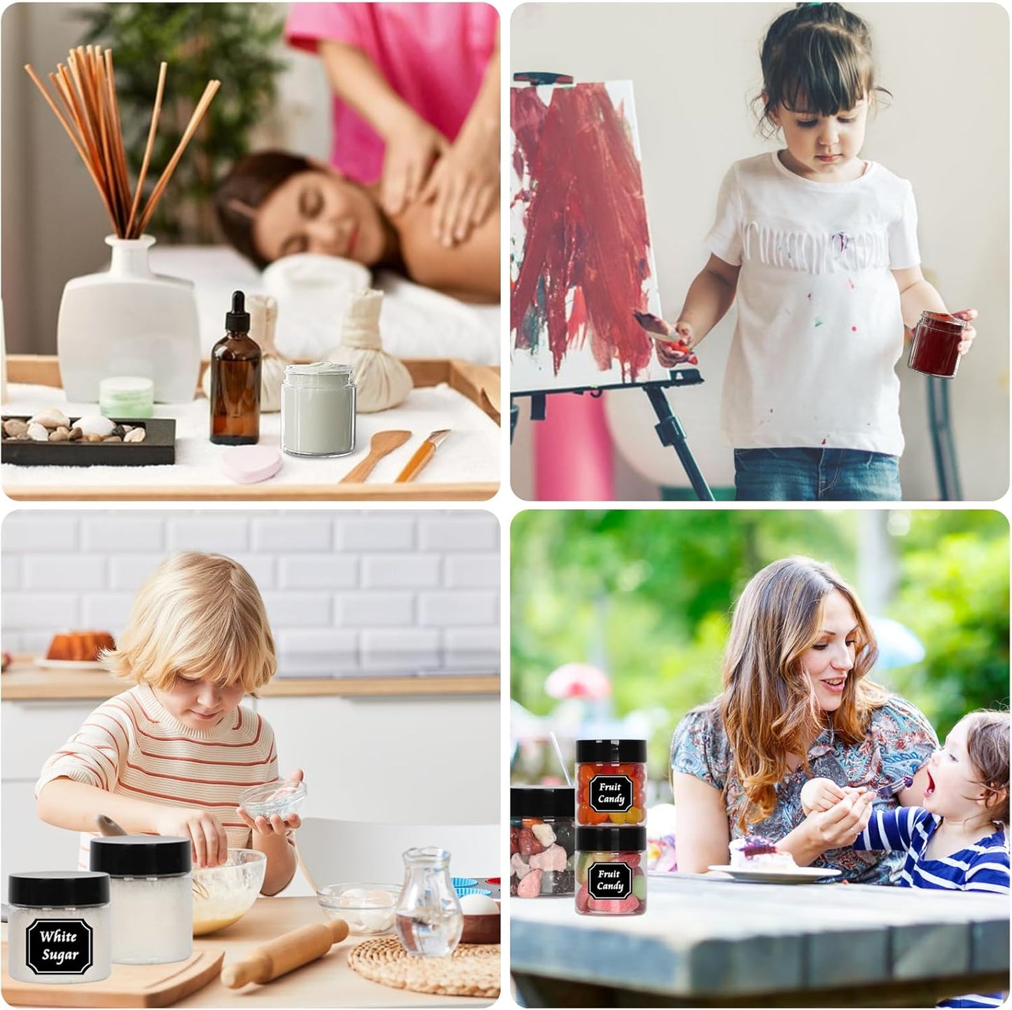 4 oz Clear Plastic Round Jars with Black Lids, 50pcs 4oz 120ml Leak-Proof Wide-Mouth Cosmetic Storage Containers for Kitchen Use, Beauty Products, Cream, Scrubs, Bath Salt and More-BrightBean Baby