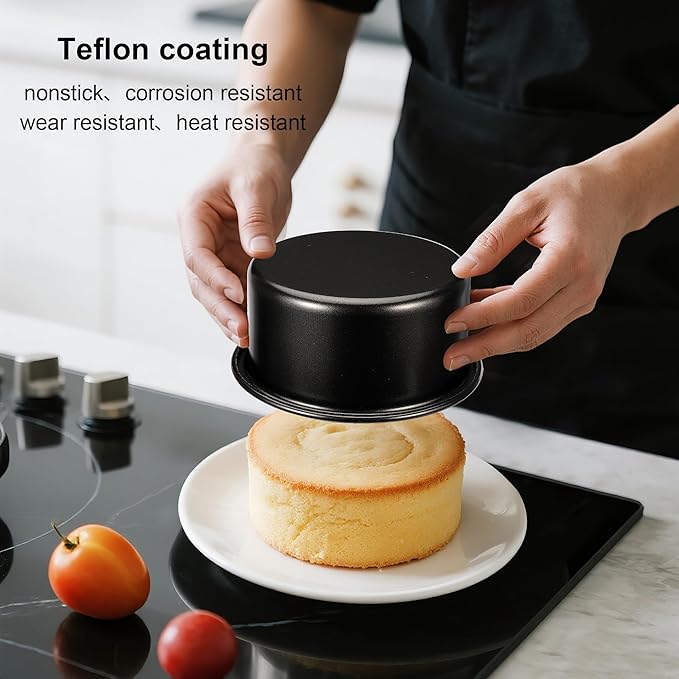 4 Inch Cake Pan Set of 3, Nonstick Smash Cake Pans with 100PCS Parchment Paper for Christmas Birthday, Round Mini Cake Pans Tin for Baking Layer Cakes Small Cheesecake, Straight Side & Dishwasher Safe