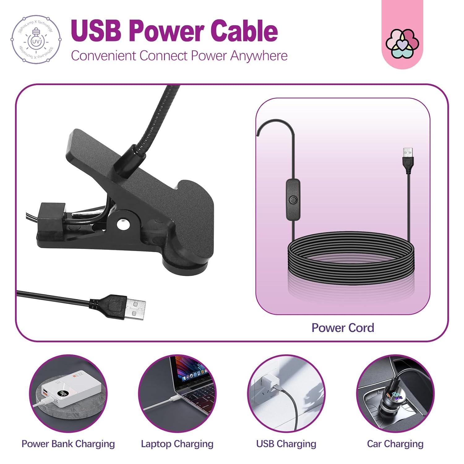 SAVILAND Gooseneck U V Lamp for Gel Nails: 360°Adjustable U V Light for Gel Nails 10S Fast Curing Nail Lamp Hands Free 5W LED Flash Cure Gel Light Gel Nail Portable Salon DIY Nail Tech Manicure-BrightBean Baby