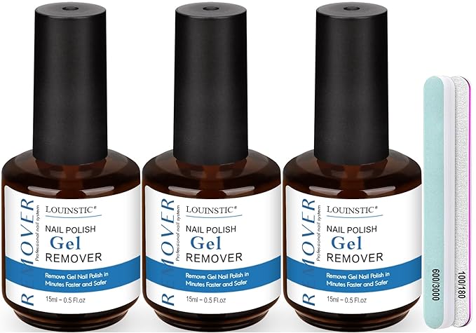LOUINSTIC Gel Remover Kit – 3 Pcs (45ml) – Quick, Gentle Nail Care Solution for Home or Pro Use with Nail File-BrightBean Baby