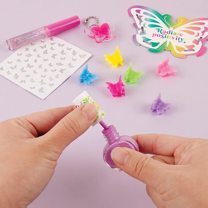 Make It Real: Butterfly Dreams Cosmetic Set - 11 Pieces, Tweens & Girls, Includes 6 Butterfly Hair Clips, Polish, Nail Stickers, 2 Lip Gloss & Instructions, Butterflies, Makeup & Beauty, Kids Ages 8+-BrightBean Baby