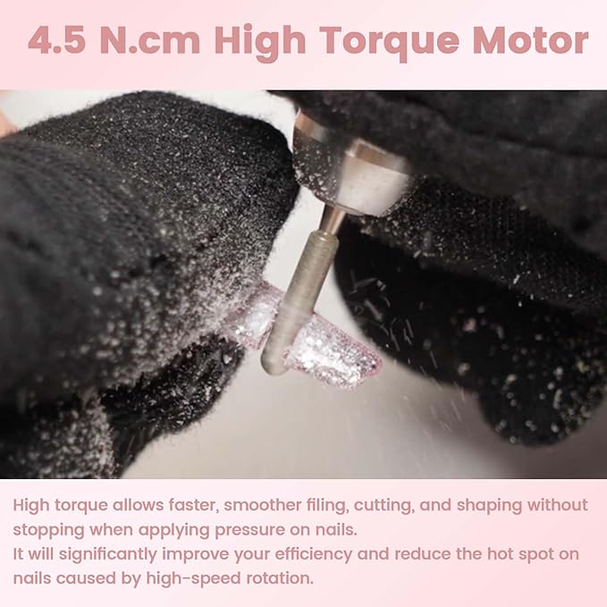 Delanie Professional Nail Drill High Torque 35000 RPM Rechargeable Portable Electric Nail File Filer for Acrylic Gel with Cuticle Bits, Salon Manicure Tool, Rose Gold-BrightBean Baby