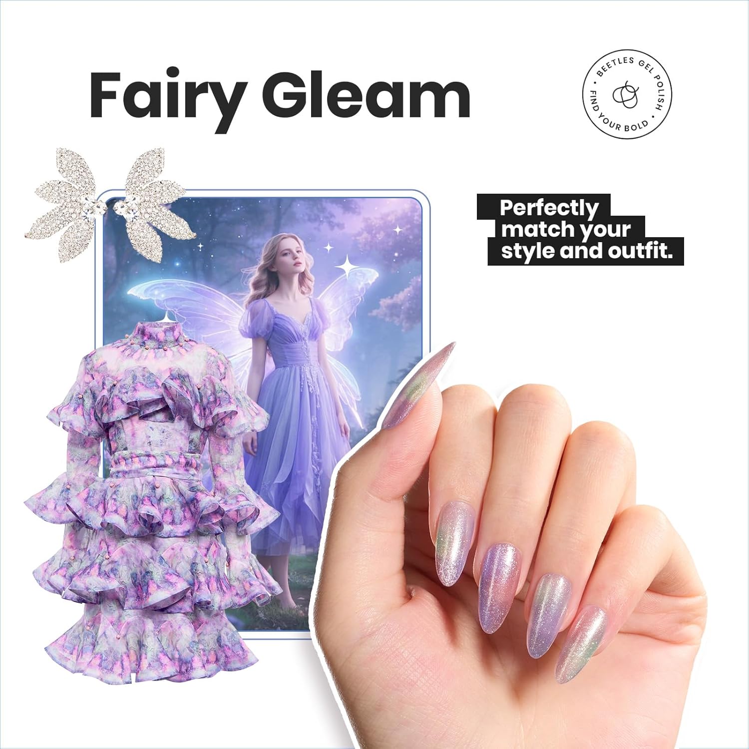 Beetles Glitter Nail Polish Set 6 Colors Glitter Fairy Gleam Quick Dry Nail Polish Shimmer Pink White Green Blue Purple Nail Lacquer Kit Fingernail Polish Diy Nail Art Gift For Women Girls-BrightBean Baby