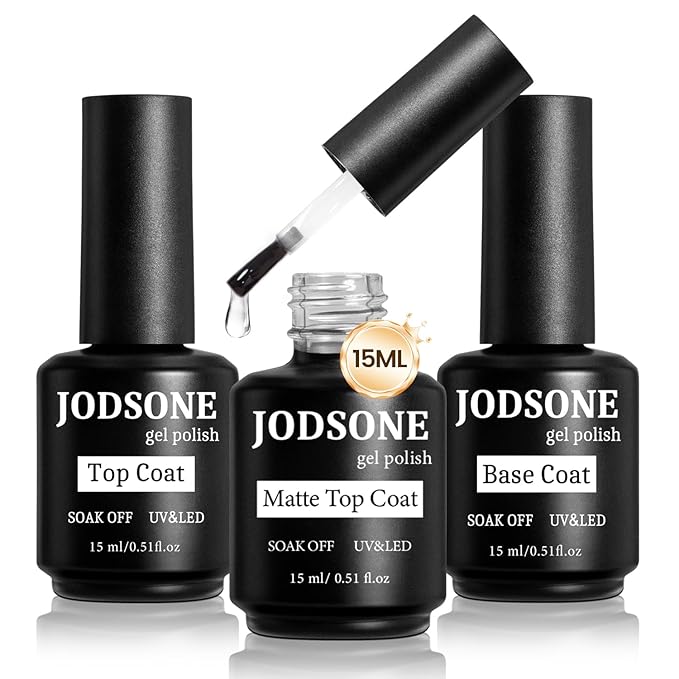 JODSONE 3 Bottles of Top Coat Matte Top Coat Base Coat Set Soak off Salon Use Home DIY Nail Gel-BrightBean Baby