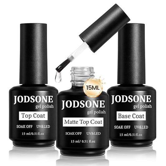 JODSONE 3 Bottles of Top Coat Matte Top Coat Base Coat Set Soak off Salon Use Home DIY Nail Gel-BrightBean Baby