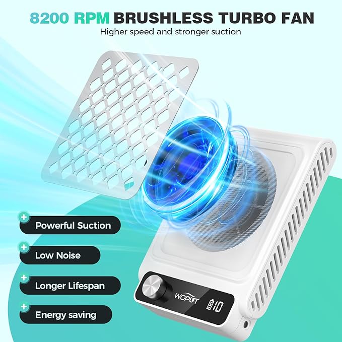 Rechargeable Nail Dust Collector, 980PA Portable Cordless Nail Vacuum Dust Collector Fan with Filter Papers (30 Pcs) for Acrylic Nail Polishing & Manicure Pedicure at Nail Salon & Home - White-BrightBean Baby