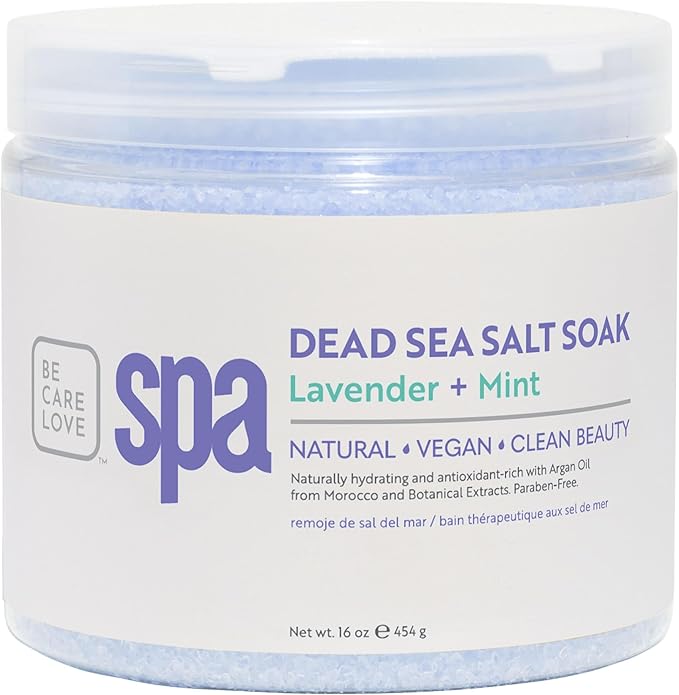 BCL SPA Dead Sea Salt Soak - Bath Salt with Organic Lavender + Mint, Shae Butter, Arnica, Aloe Vera Juice, Chamomile, Argan Oil & Jojoba Oil Skin Exfoliator- Home/Professional Use 16 fl oz-BrightBean Baby