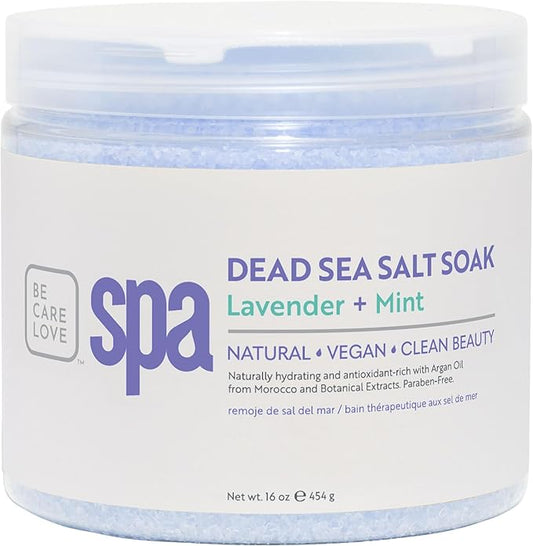 BCL SPA Dead Sea Salt Soak - Bath Salt with Organic Lavender + Mint, Shae Butter, Arnica, Aloe Vera Juice, Chamomile, Argan Oil & Jojoba Oil Skin Exfoliator- Home/Professional Use 16 fl oz-BrightBean Baby