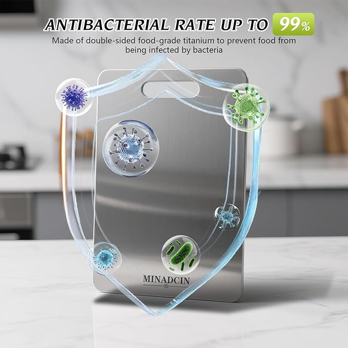 Titanium Cutting Boards For Kitchen, 100% Pure Cut Titanium Cutting Board, Food Grade Quality, Double-sided non-toxic, Easy To Clean, Dishwasher Safe And Will Not Absorb Odors(12L*9W)