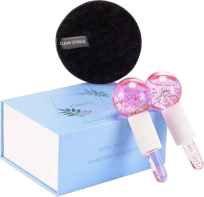 Facial Ice beauty ball- 2PC Globes Pink Facial Roller for Cold or Hot Skin Massagers Globe Durable Quartz Glass for Face and Eye Rollers Reduce Puffiness-BrightBean Baby