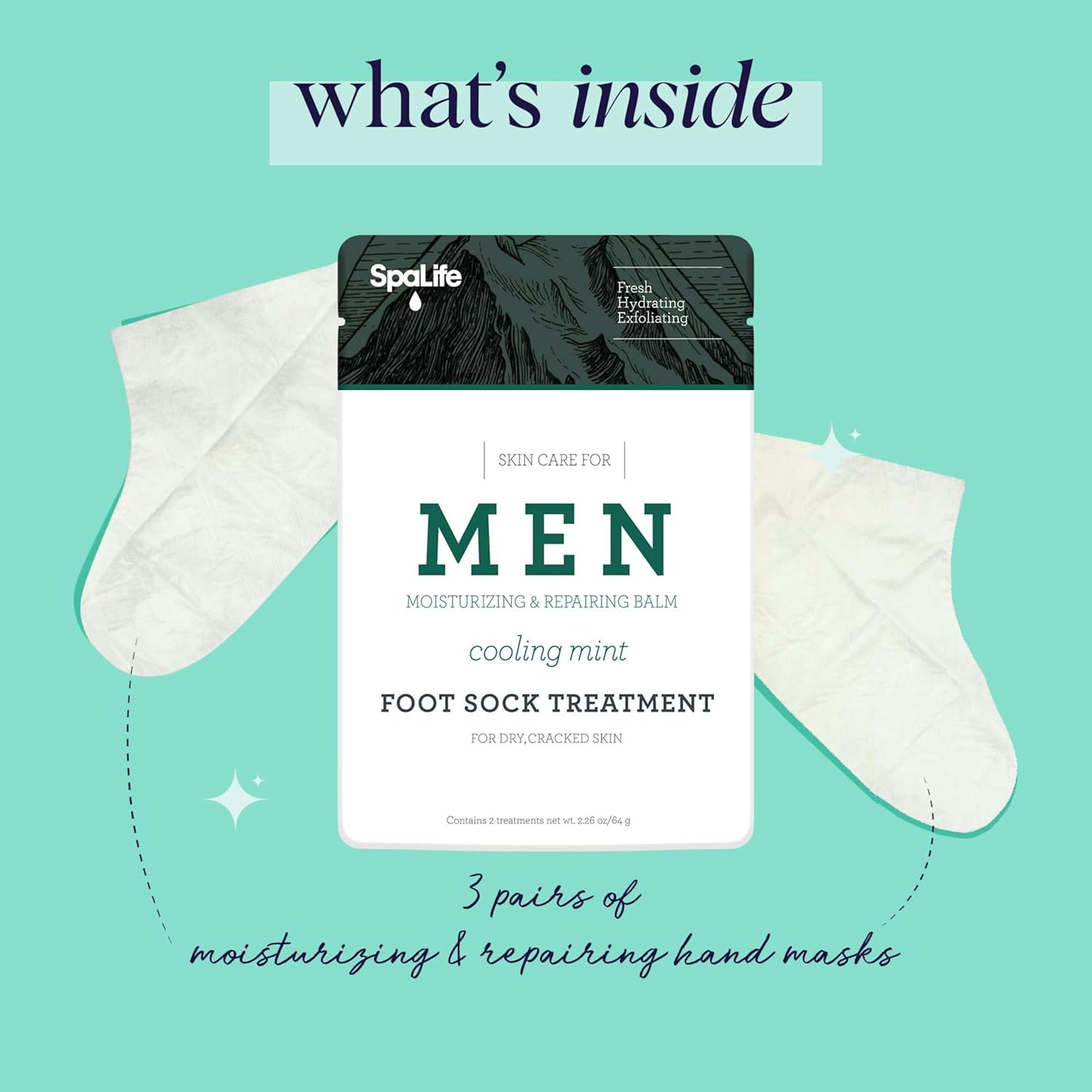 Spa Life Men's Cooling Mint Foot Repair Balm and Moisturizing Socks Set - Revitalizing Hydrating Foot Mask for Soothing Tired, Achy Feet and Softening Dry, Cracked Skin One Size Fits Most- 6 Pairs-BrightBean Baby