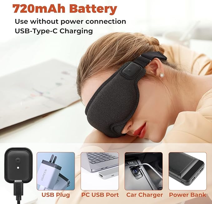 Cordless Heated Eye Mask, Dry Eye Mask, Type-C Eye Heating Pad, Portable Eye Warm Compress with 720mAh Battery Relieve for Dry Eyes, Stye-BrightBean Baby